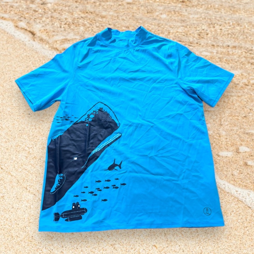 Lands’ End Kids Whale Print Short Sleeve Rashguard Swim Shirt